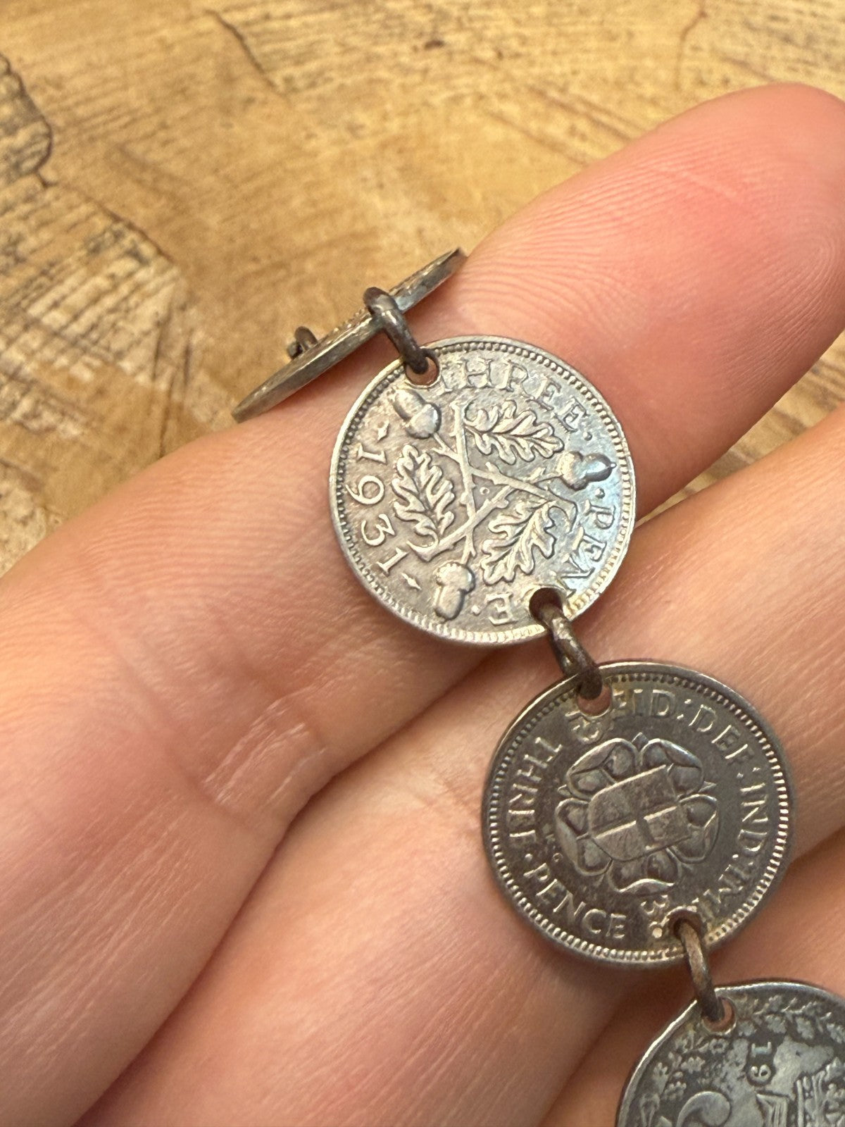 Vintage Silver Three Pence Coin Bracelet Mixed 1916-1938 Threepence 17cm Long