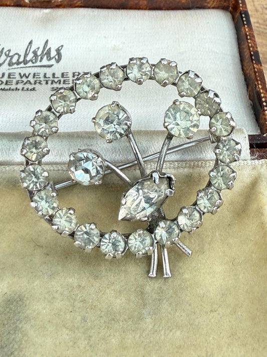 Vintage Sparkly Brooch Mid Century Silver Tone Clear Rhinestone Floral Bouquet