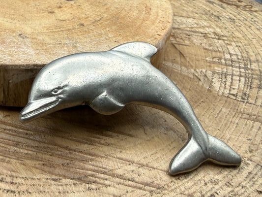 Vintage Dolphin Brooch by 'Seagull Pewter' Signed Canada 1989 Sealife Pin