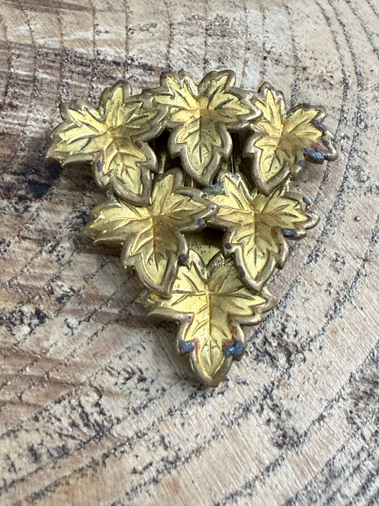 Vintage Gold Tone Maple Leaf Cluster Dress Clip 1930s Art Deco Marked REG