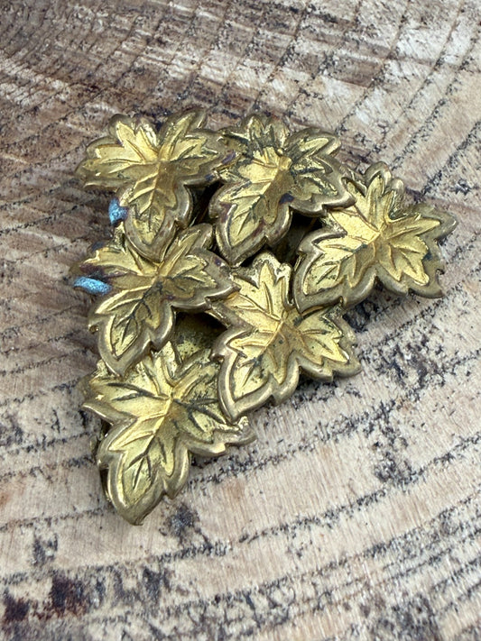 Vintage Gold Tone Maple Leaf Cluster Dress Clip 1930s Art Deco Registered Design