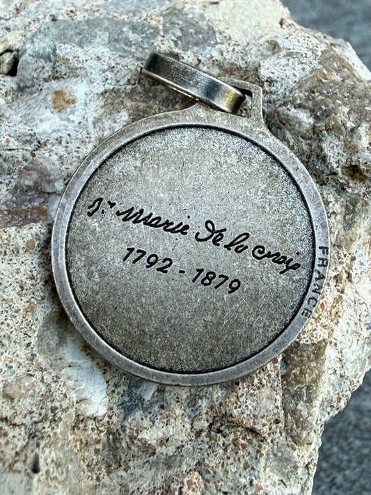 Vintage Jeanne Jugan Medal Silver Tone French Catholic Medallion Mary of Cross