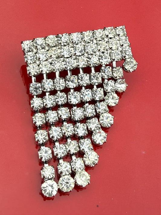 Vintage Waterfall Brooch Silver Tone Drop Dangle Mid Century Cascading Pin