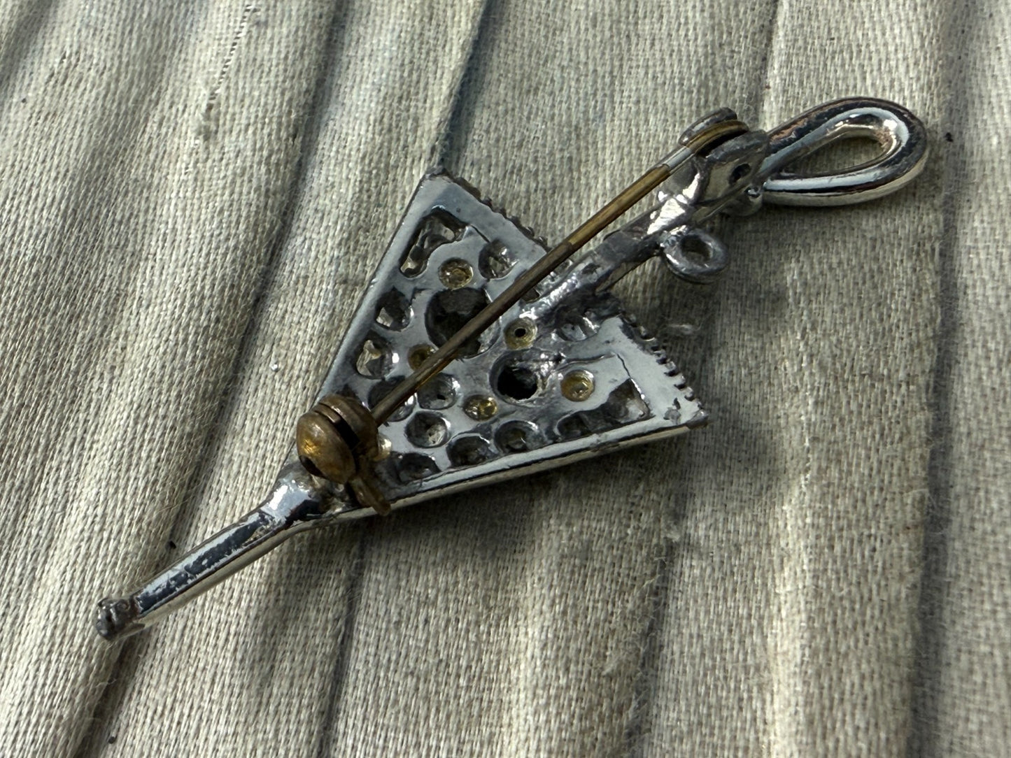 Vintage Silver Tone Umbrella Brooch AB Aurora Borealis Rhinestone Pin Kitsch