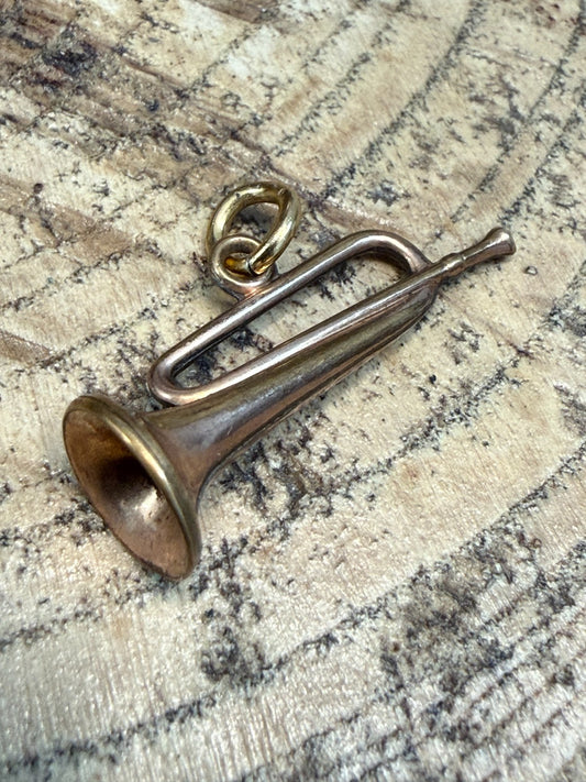 Antique Rolled Gold Bugle Pendant Musical Hunting Trumpet Charm Victorian