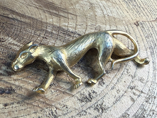 Vintage Big Cat Brooch Gold Tone Prowling Panther Pin Puma Lion Statement
