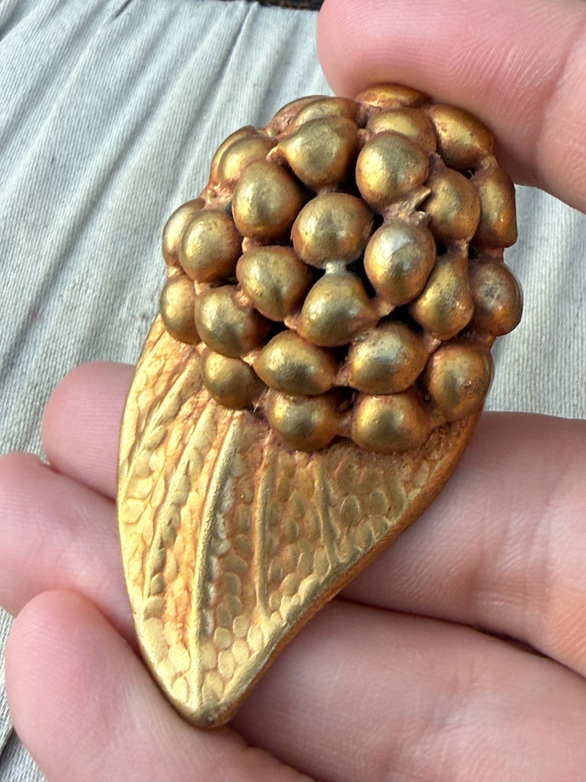 Vintage Gold Tone Berry Cluster Leaf Dress Clip 1930s Art Deco Raspberry