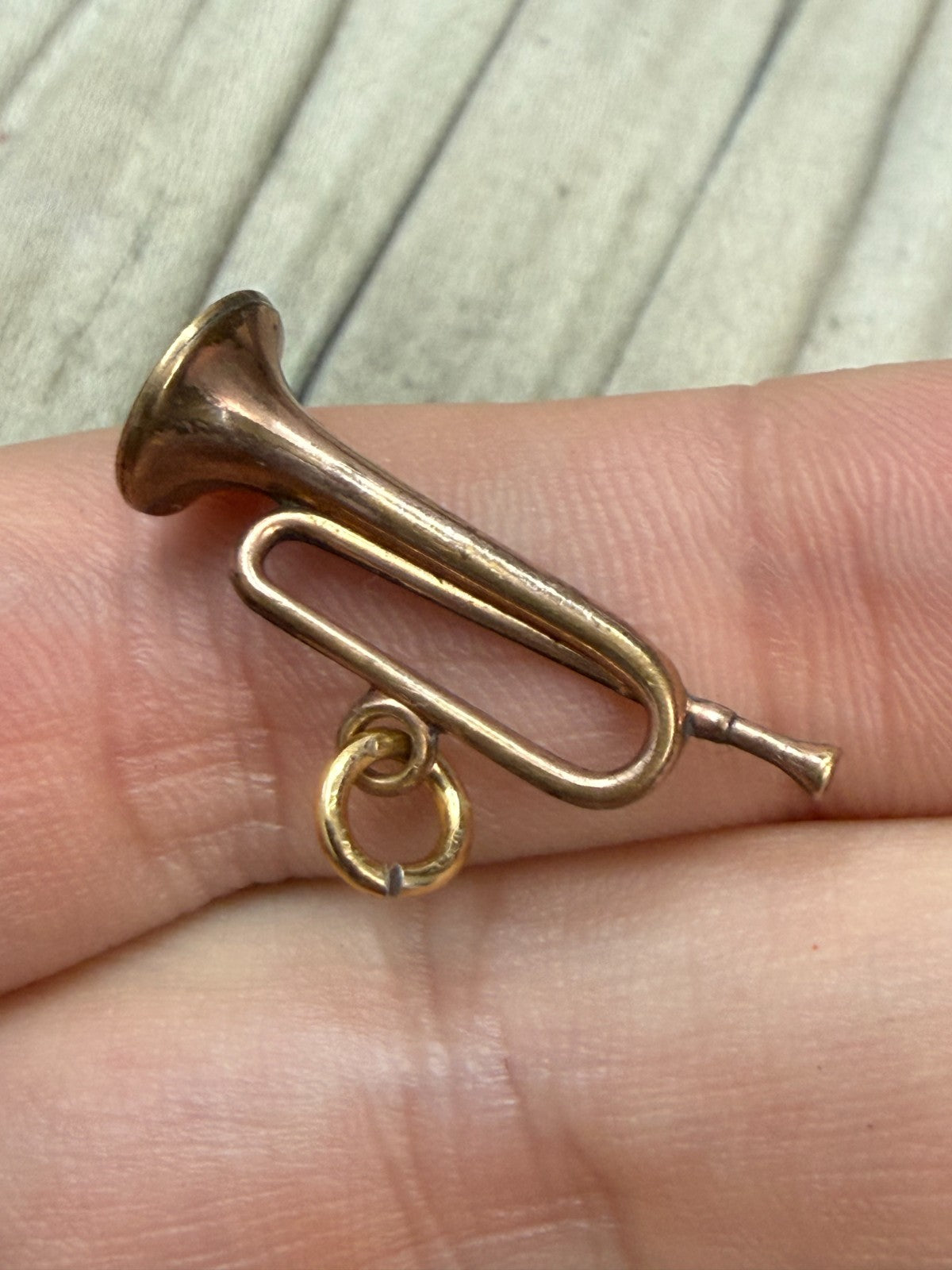 Antique Rolled Gold Bugle Pendant Musical Hunting Trumpet Charm Victorian