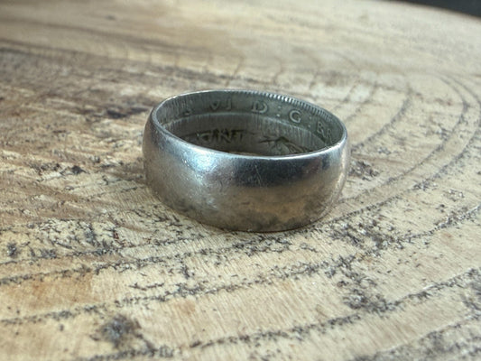 Vintage Silver Coin Ring George VI Shilling Handmade Plain Band UK Size I