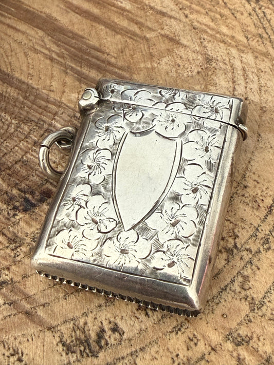 Edwardian Sterling Silver Floral Vesta Case, Birmingham 1906