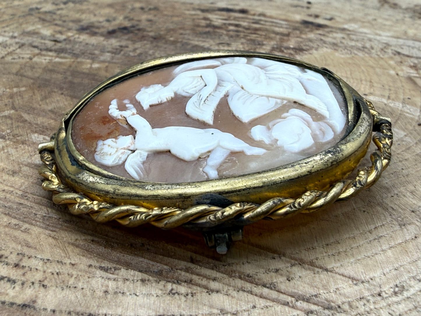 Antique Shell Cameo Brooch of Cupid and Psyche