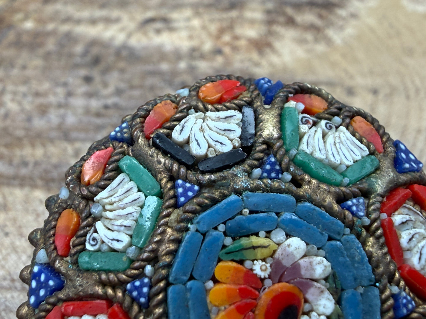Antique Italian Micromosaic Floral Roundel Brooch