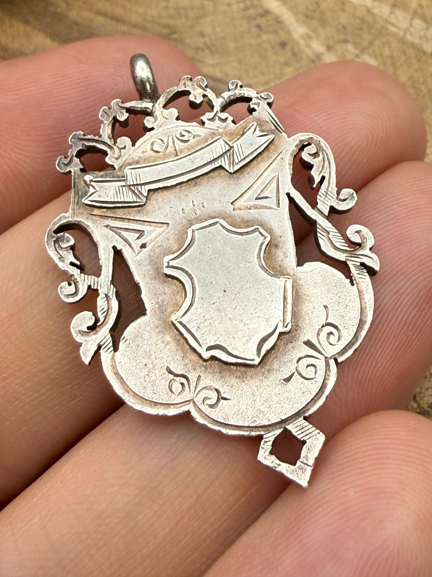 Antique Sterling Silver Shield Watch Fob, Birmingham 1901