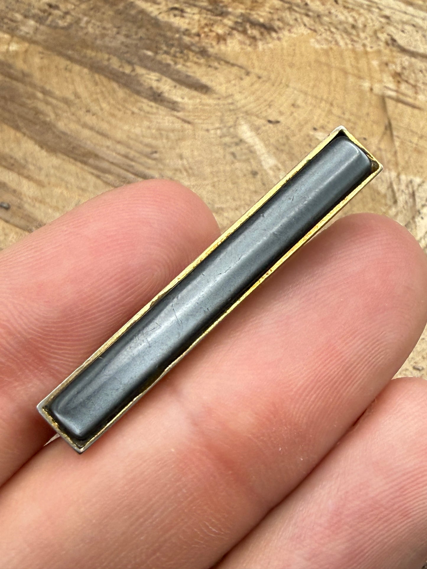 Vintage Gold Tone Tie Clip, Grey Cabochon Bar