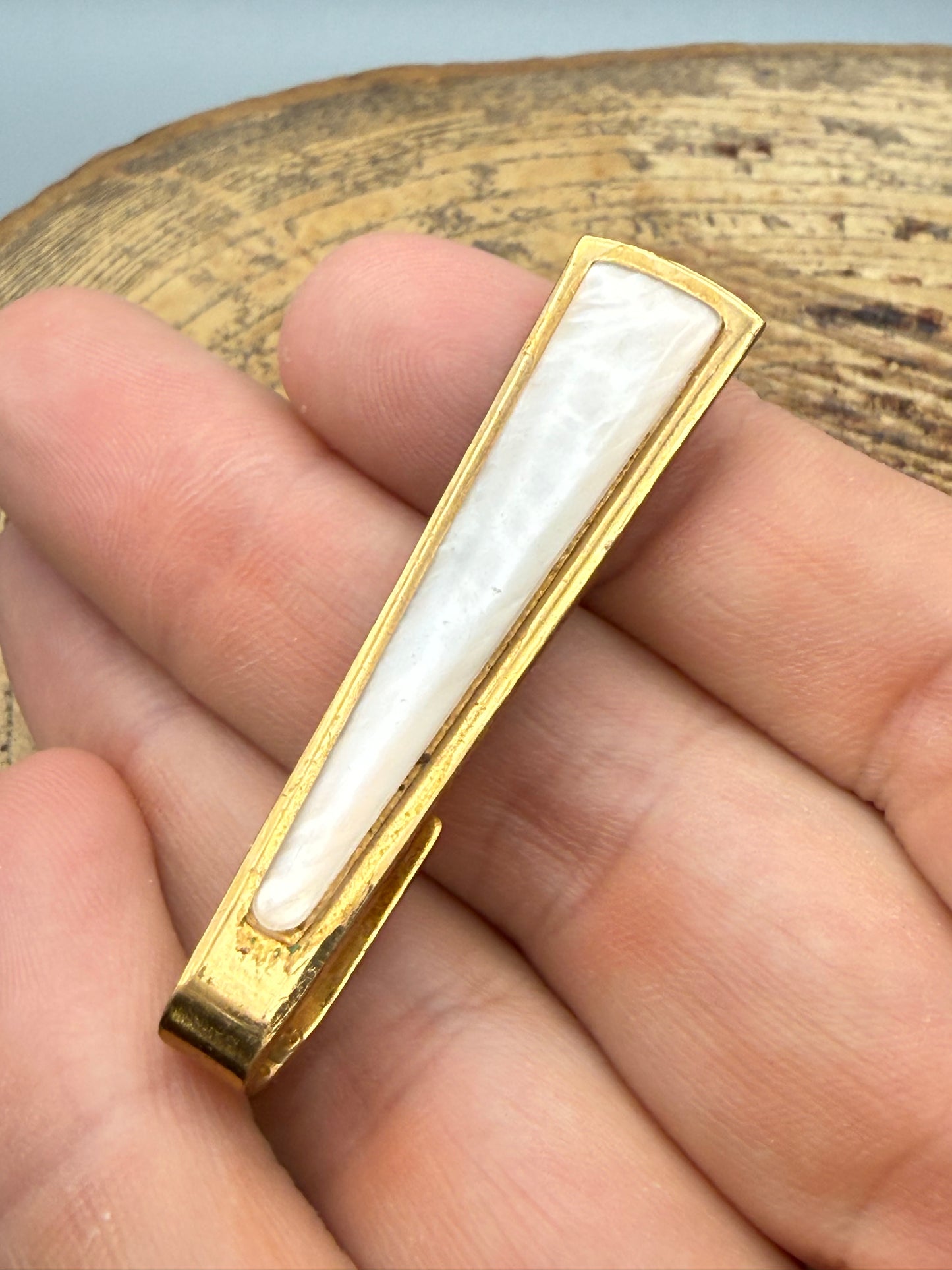 Vintage Gold Tone Tie Clip, Mother of Pearl Style