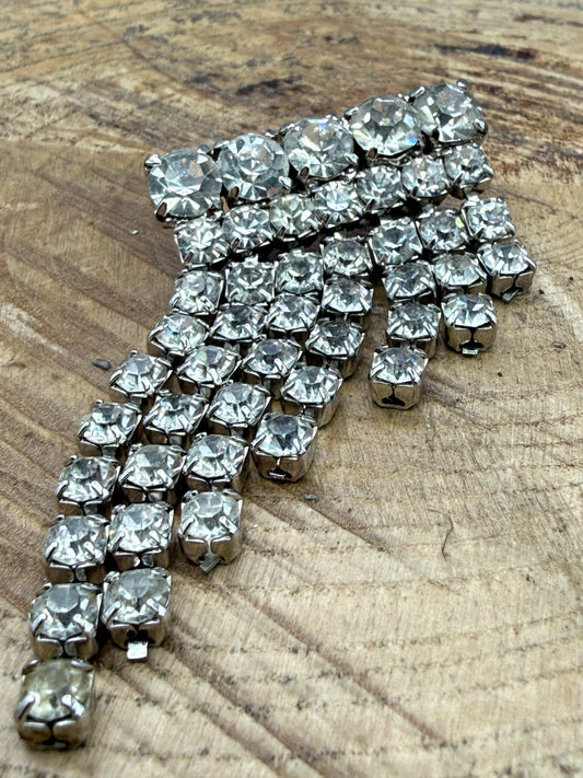 Vintage Sparkly Waterfall Brooch, Silver Tone