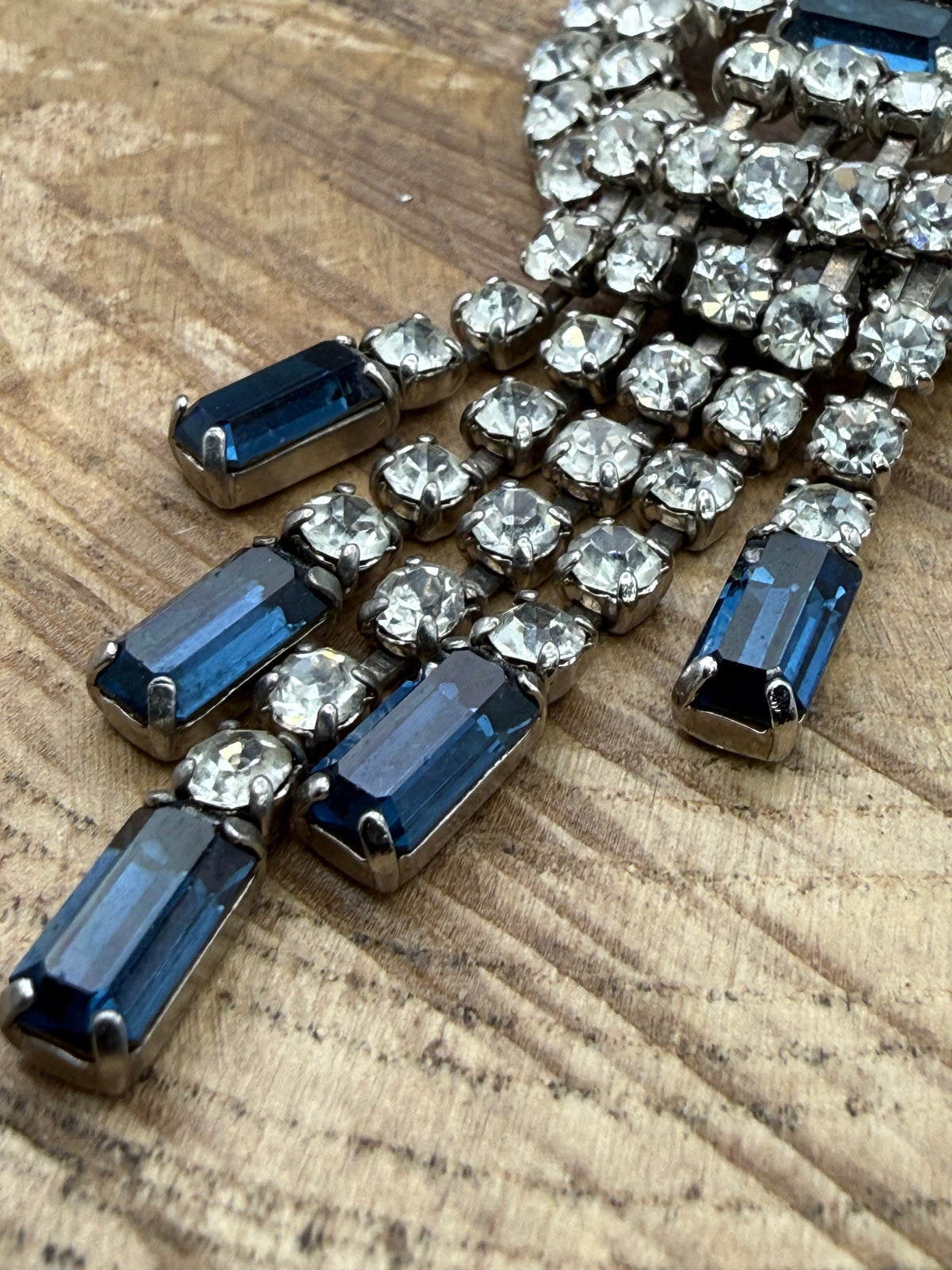 Vintage Sparkly Rhinestone Waterfall Brooch, Navy Blue