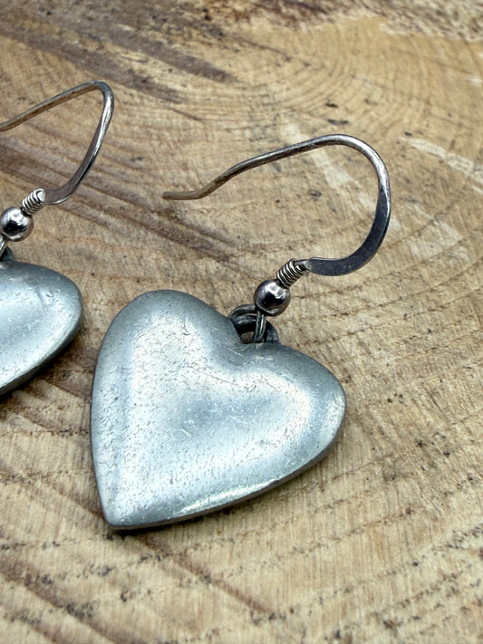 Vintage St Justin Cornish Tin Heart Earrings