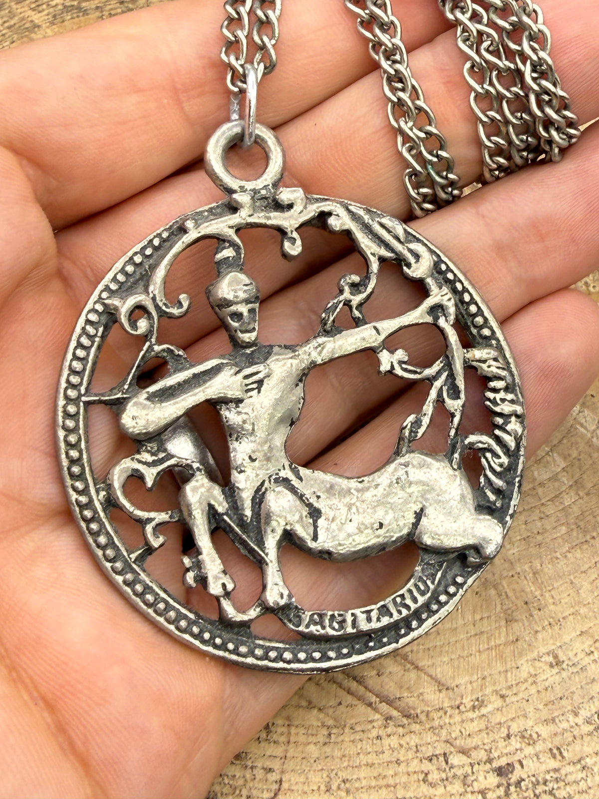Vintage Pewter Sagittarius Zodiac Pendant Necklace