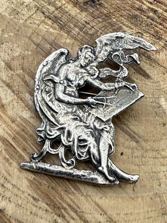 Art Nouveau Style Winged Lady Brooch, Silver Plated