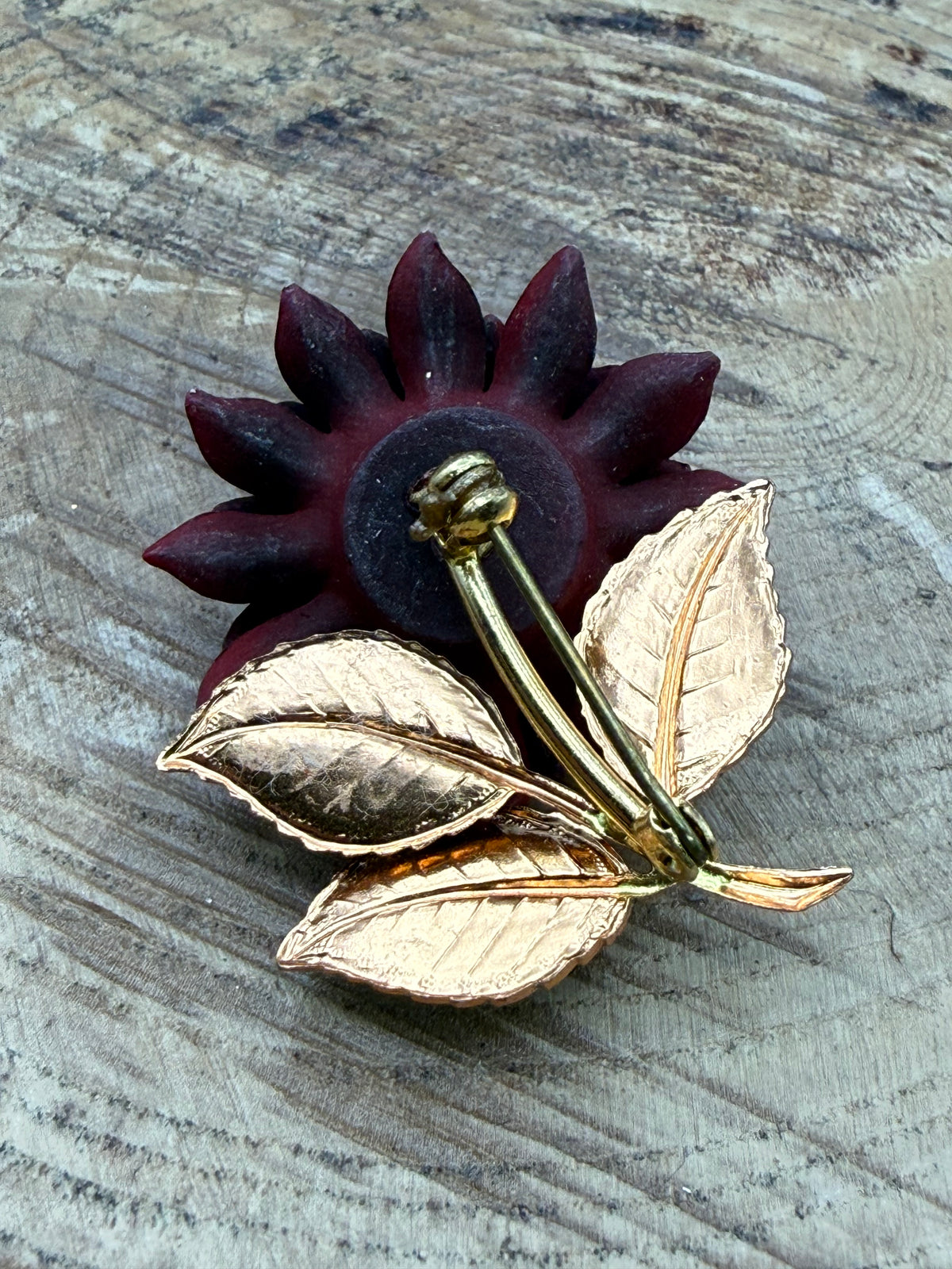 Vintage Burgundy Flower Brooch