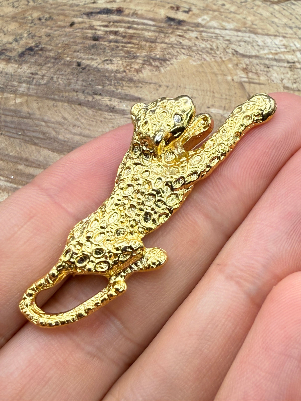 Vintage Leopard Figural Brooch with Rhinestone Eyes