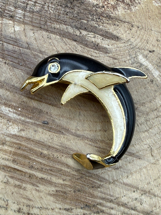 Vintage Enamel Leaping Dolphin Brooch