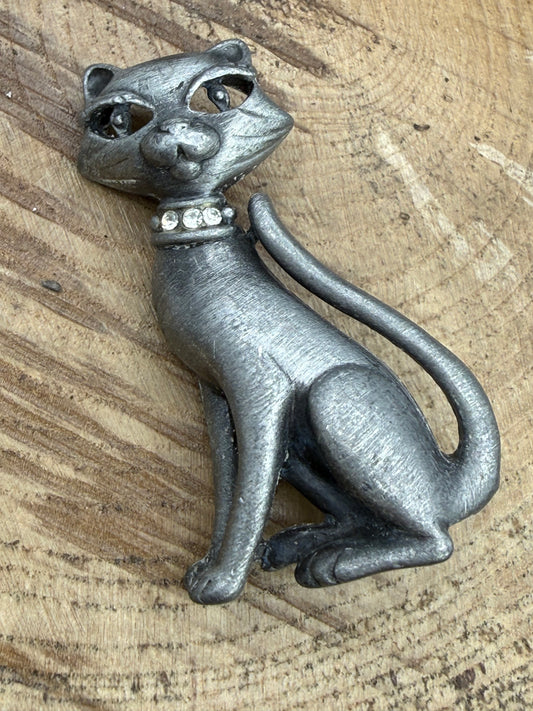 Vintage AJC Pewter Cat Brooch