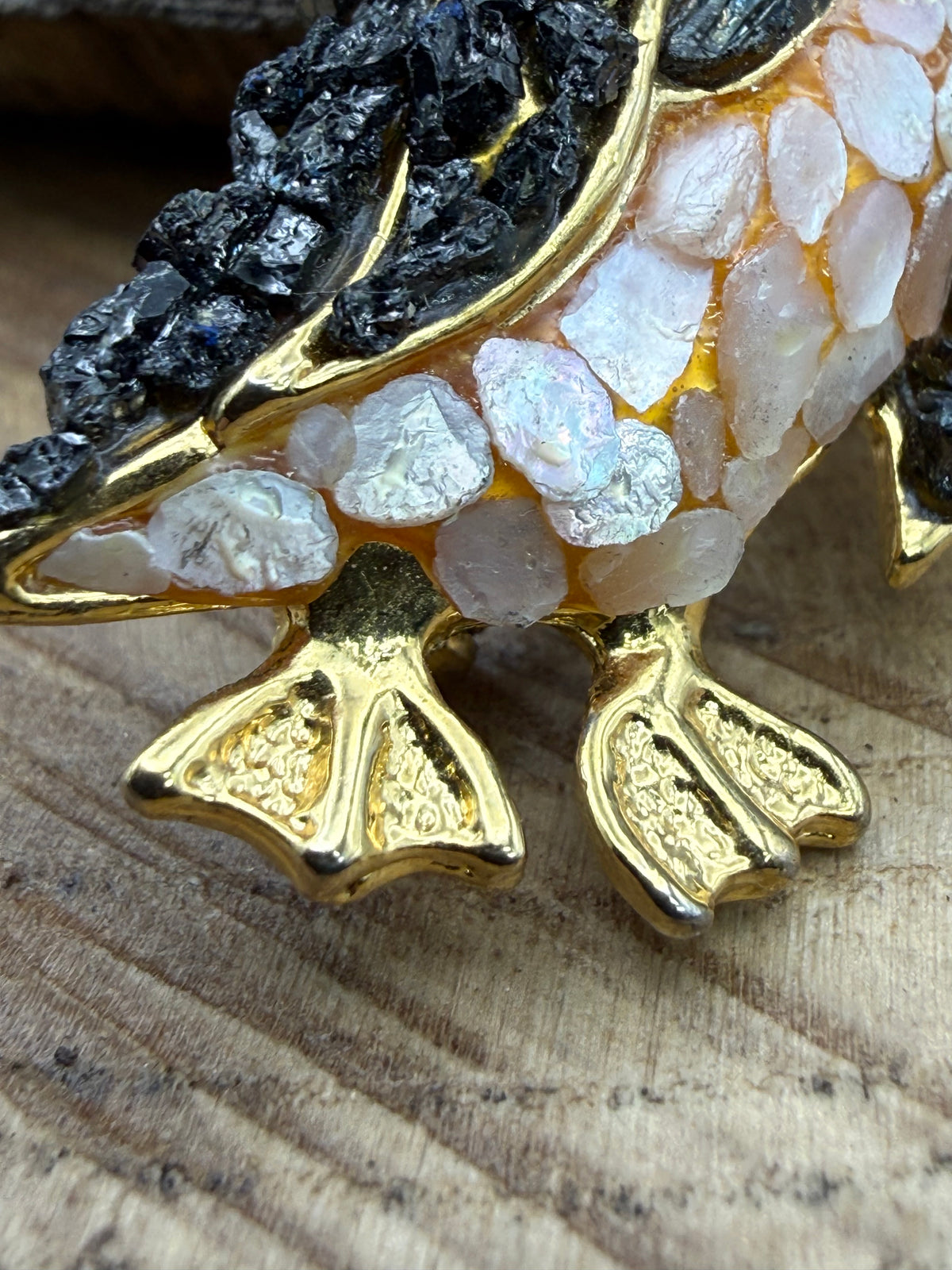 Vintage Penguin Brooch, Shell and Stone Detail