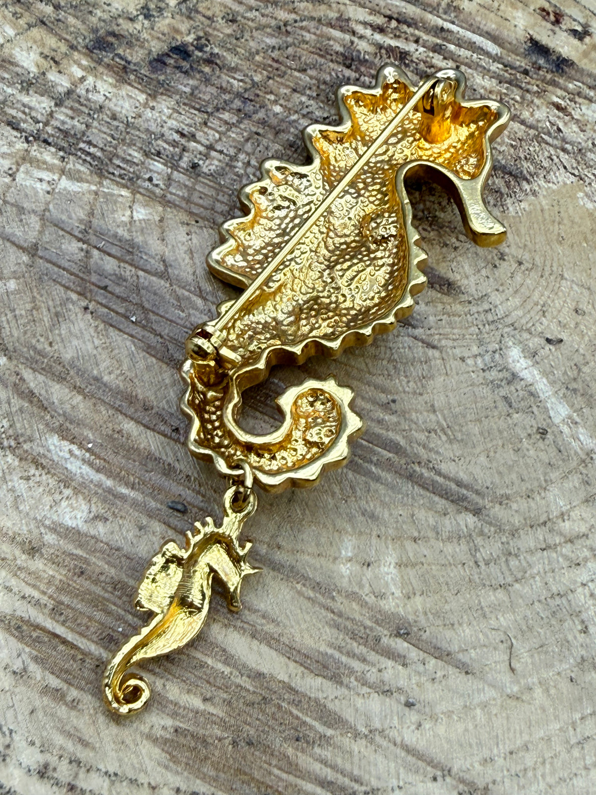 Vintage Swimming Seahorse Brooch With Tiny Charm