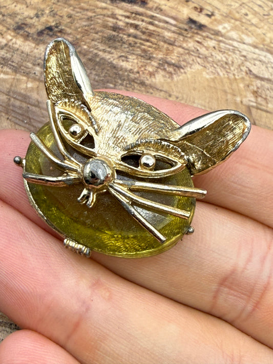 Vintage Quirky Cat Face Brooch