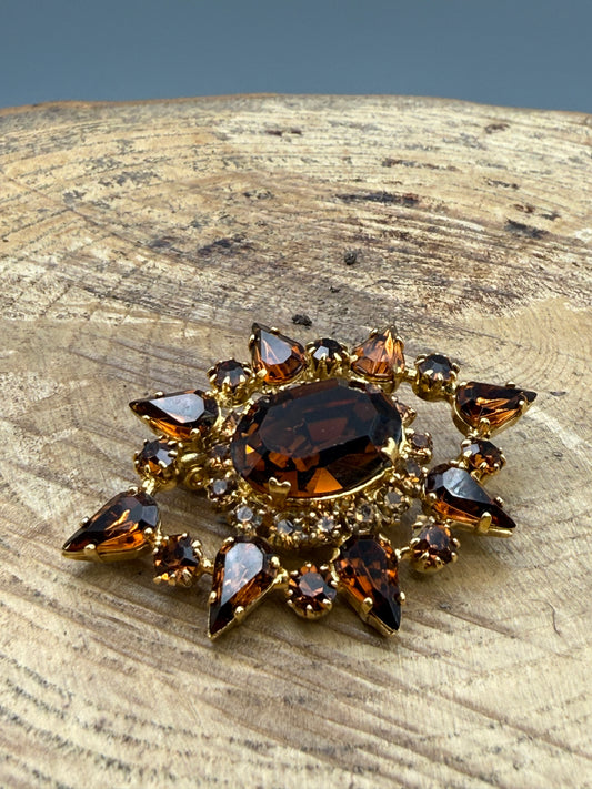 Vintage Brown Glass Starburst Brooch