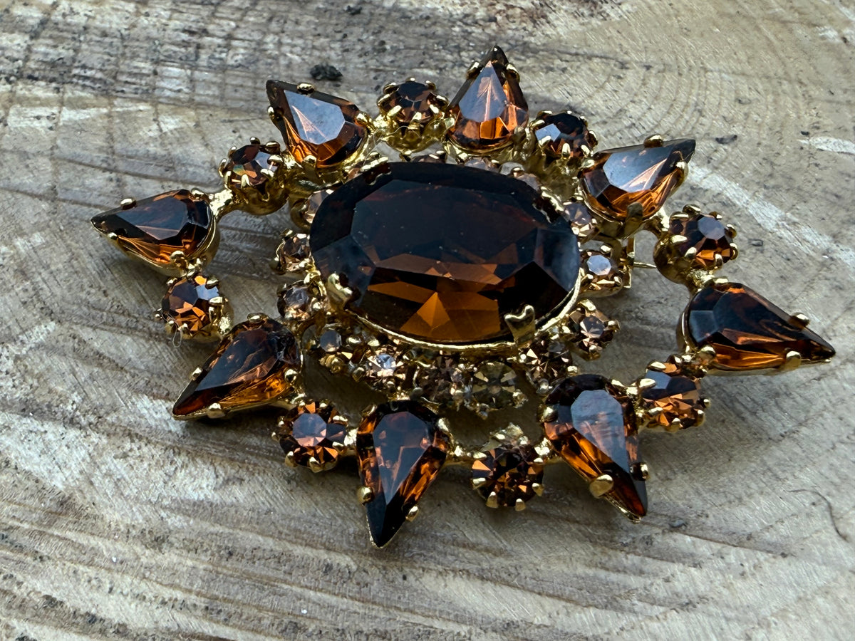 Vintage Brown Glass Starburst Brooch