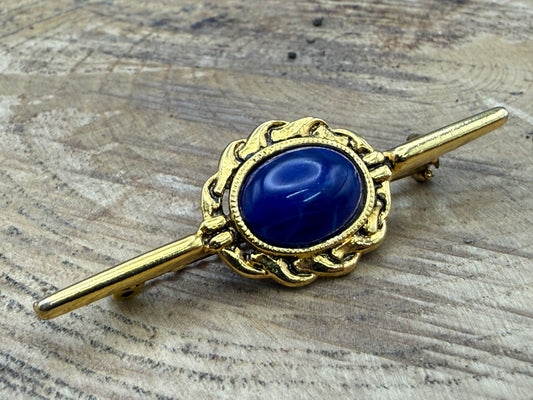 Vintage Blue Glass Cabochon Bar Brooch