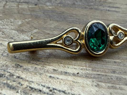 Vintage Green Glass Bar Brooch
