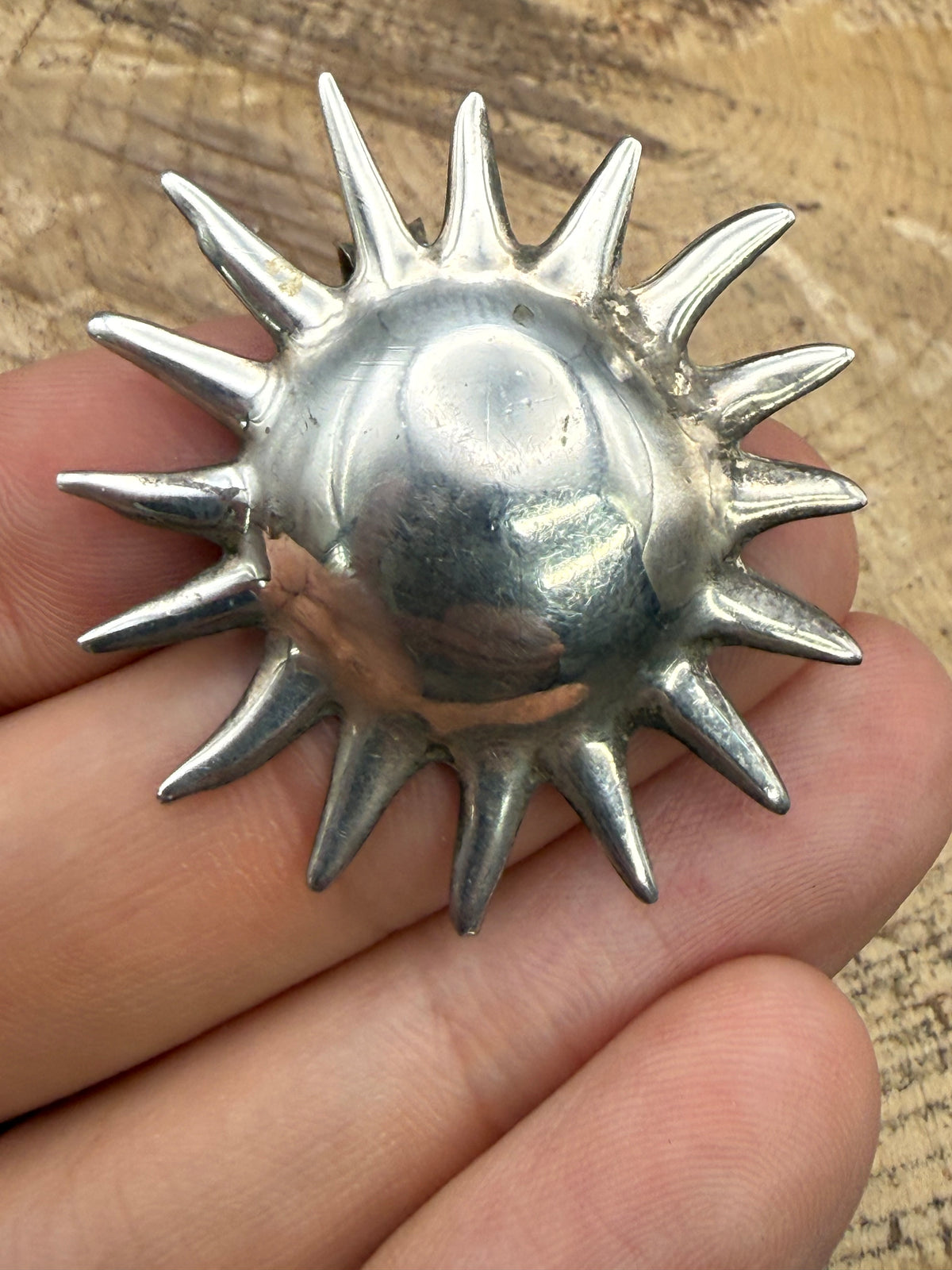 Vintage Sterling Silver Sun Brooch, Celestial Sunburst