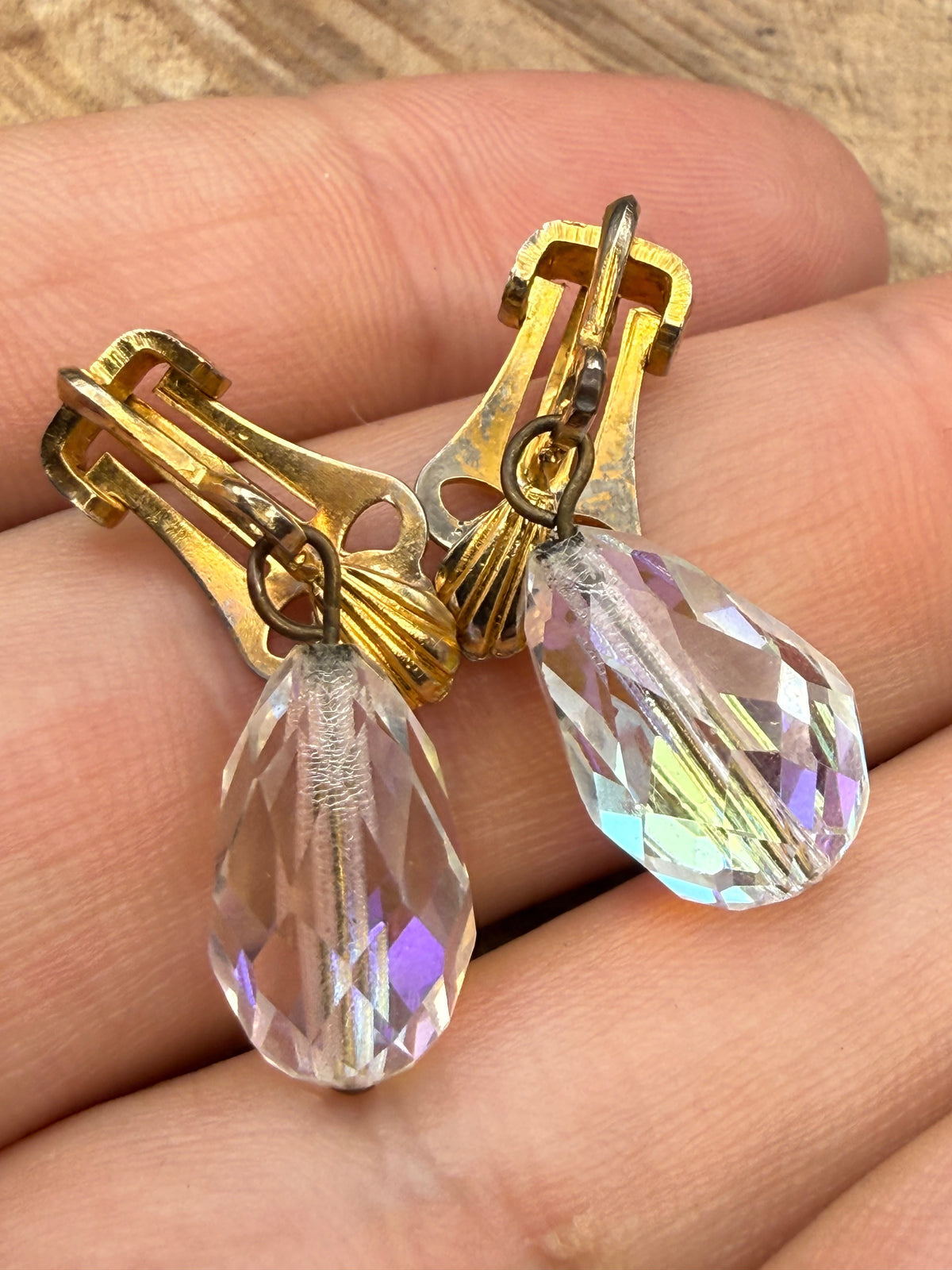 Vintage Aurora Borealis Glass Clip-On Earrings