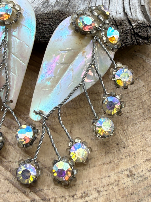 Vintage Aurora Borealis Leaf Clip-On Earrings