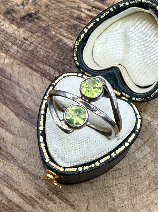 Vintage Sterling Silver Peridot Crossover Ring