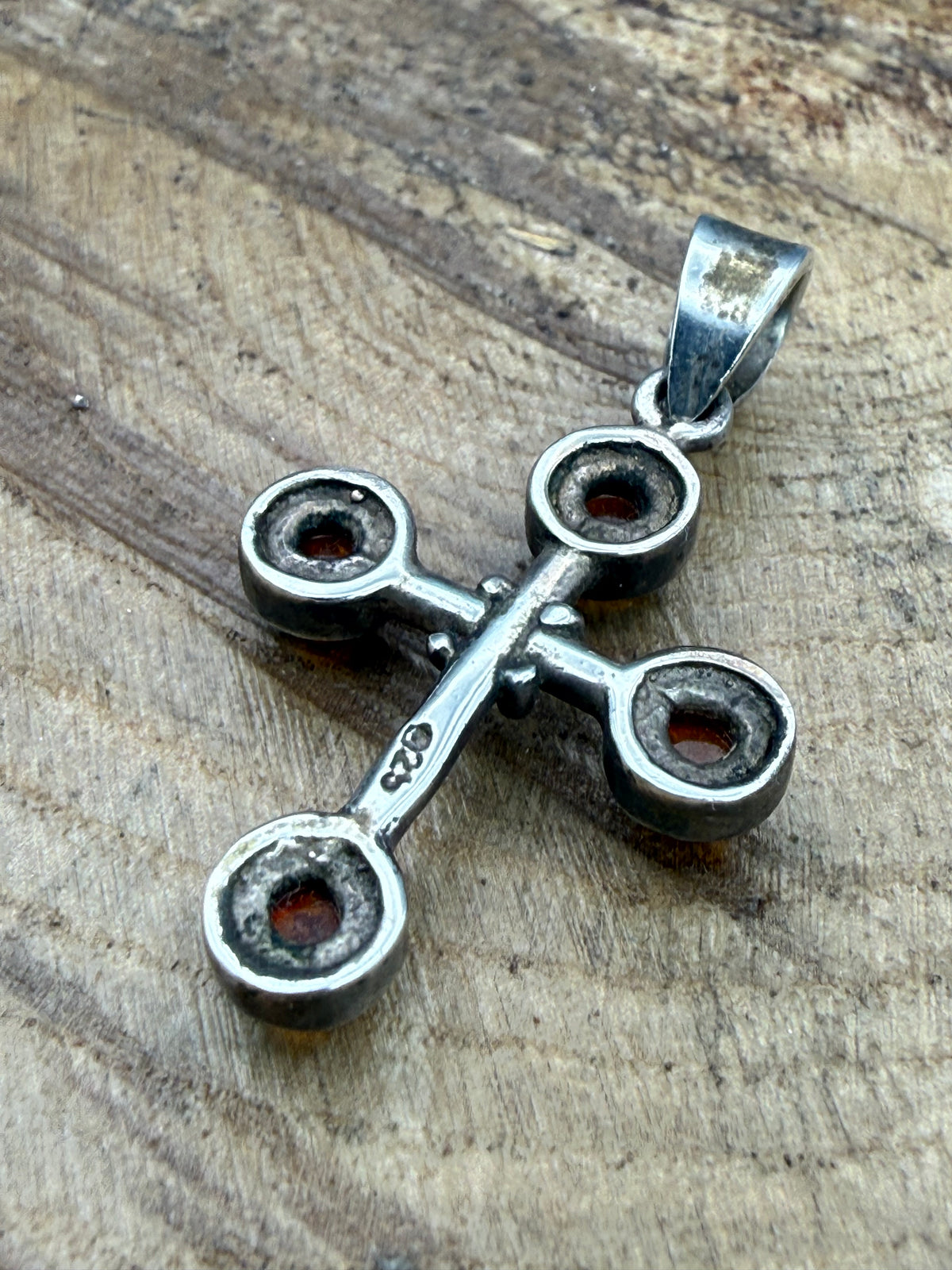 Vintage Sterling Silver Amber Cross Pendant