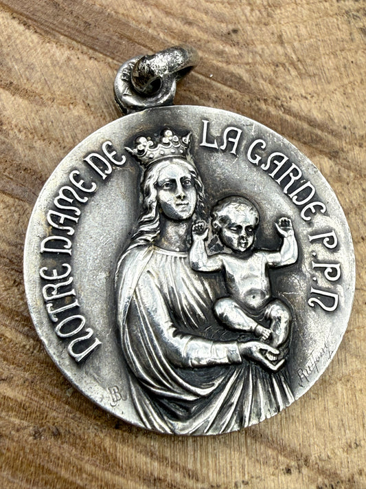 Antique Sacred Heart French Pendant Medal in Silver