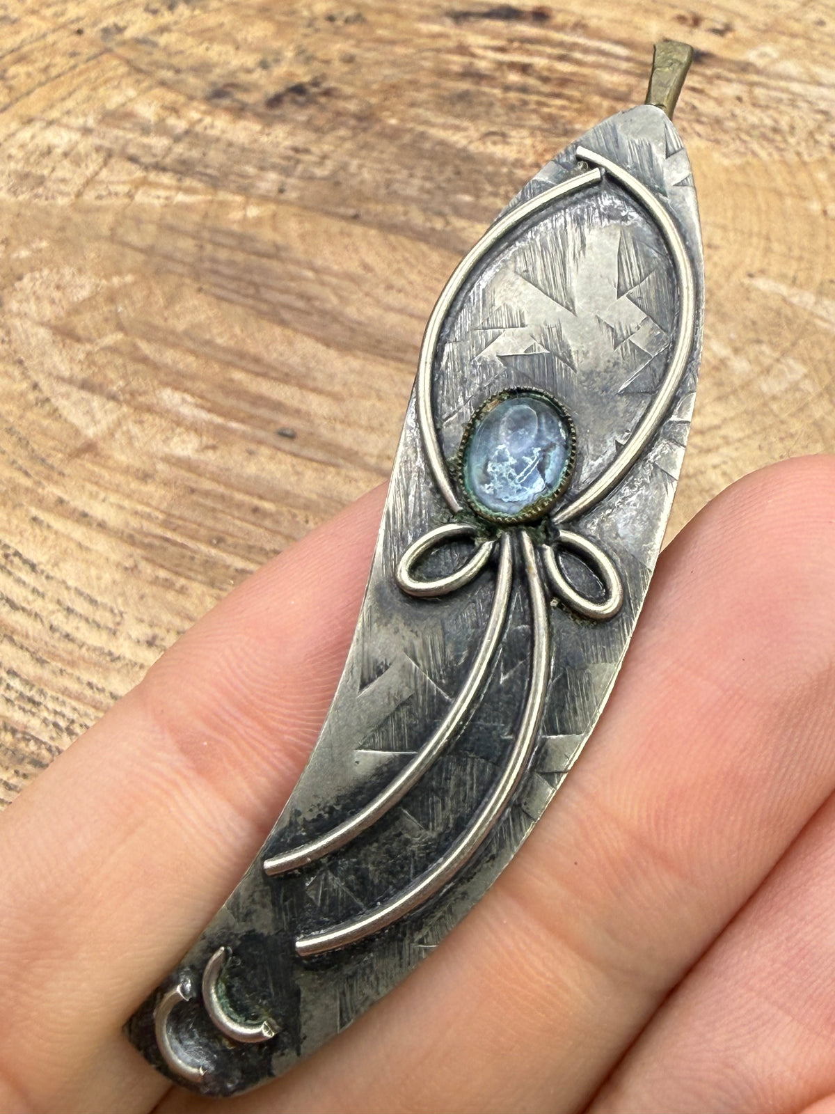 Vintage Art Nouveau Style Hair Clip, Blue Glass