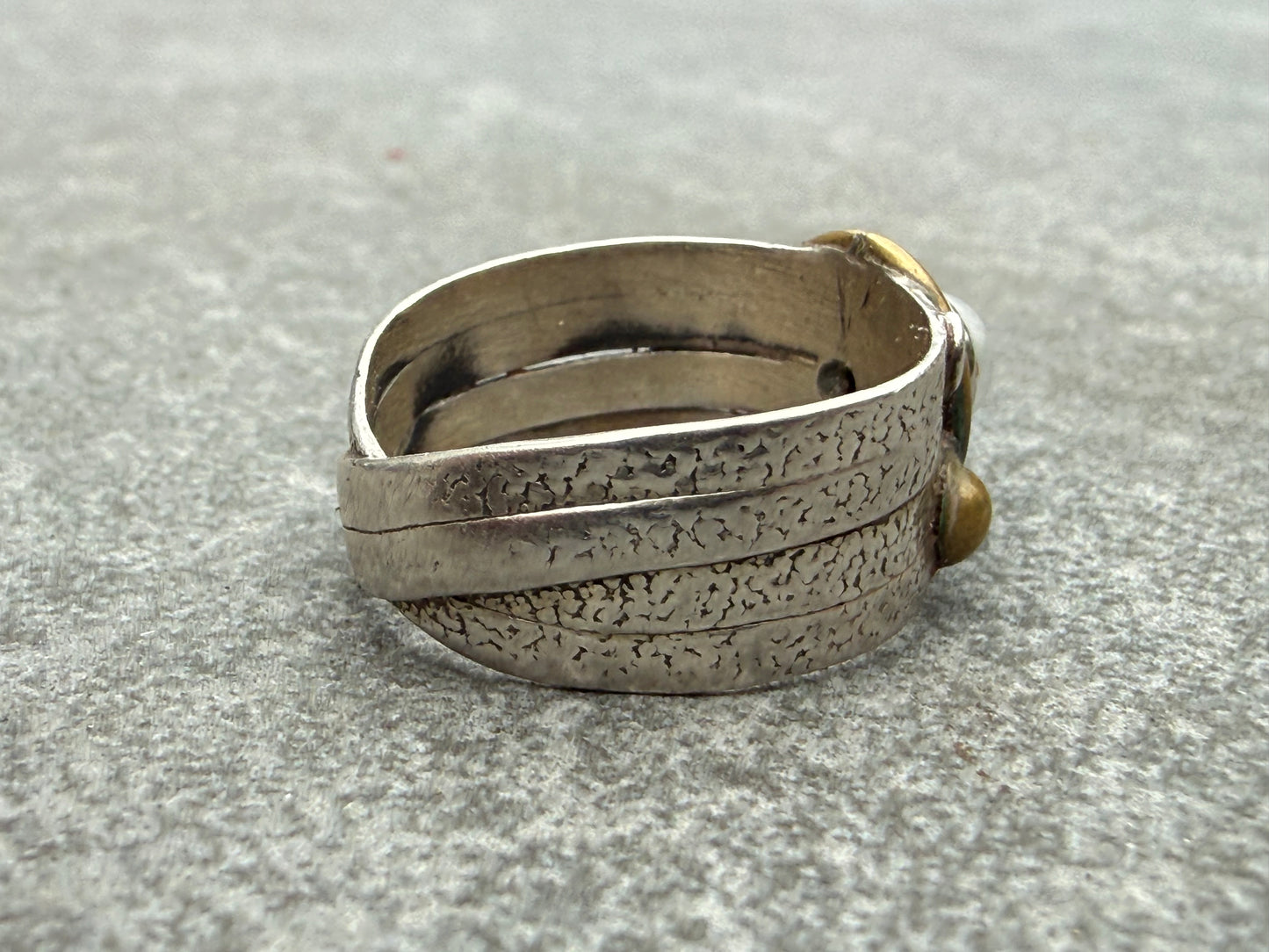 Vintage Artisan Sterling Silver & Brass Ring - Size R