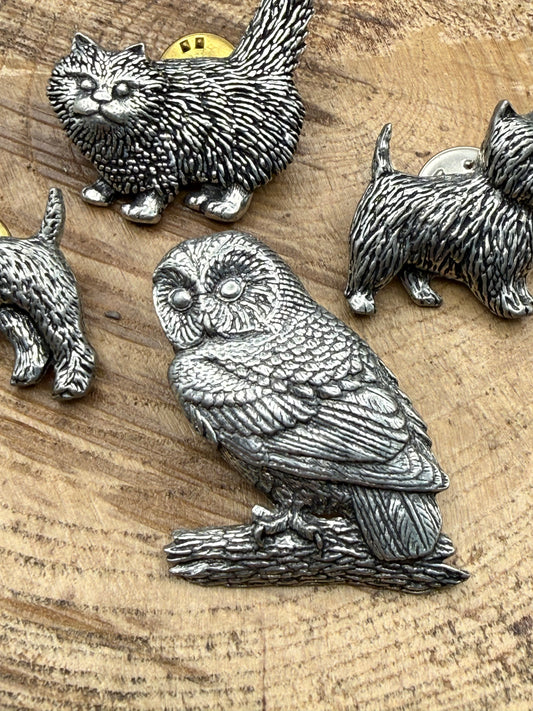Vintage A.R. Brown Pewter Animal Pin Badge, Set of Four