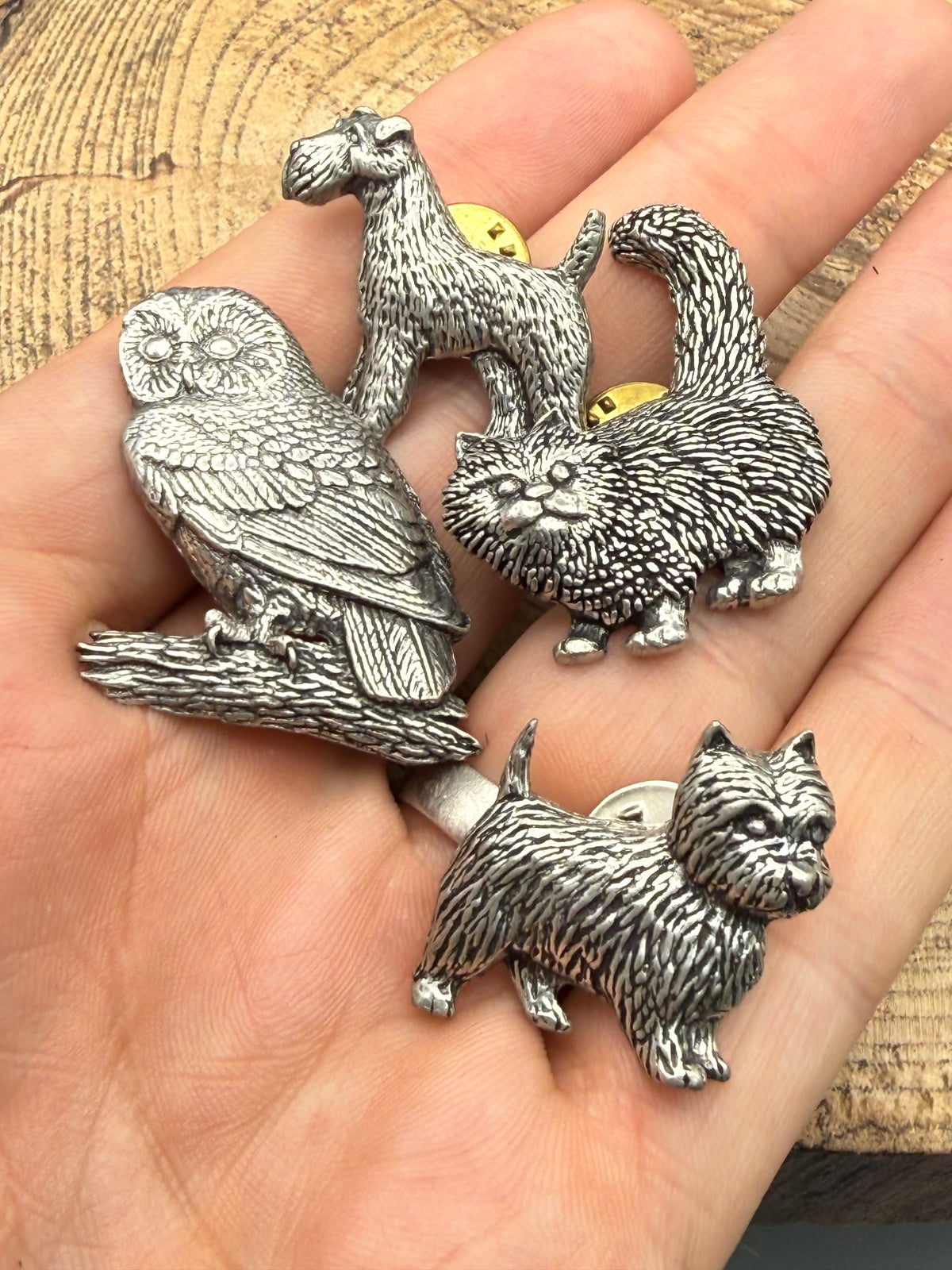 Vintage A.R. Brown Pewter Animal Pin Badge, Set of Four