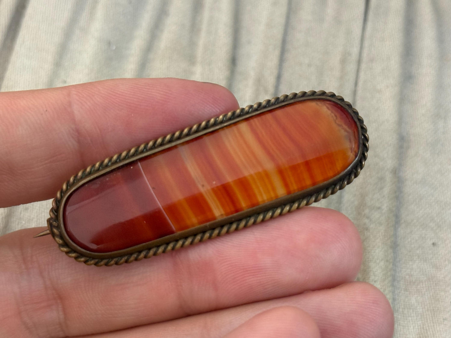 Victorian Scottish Banded Orange Agate Bar Brooch