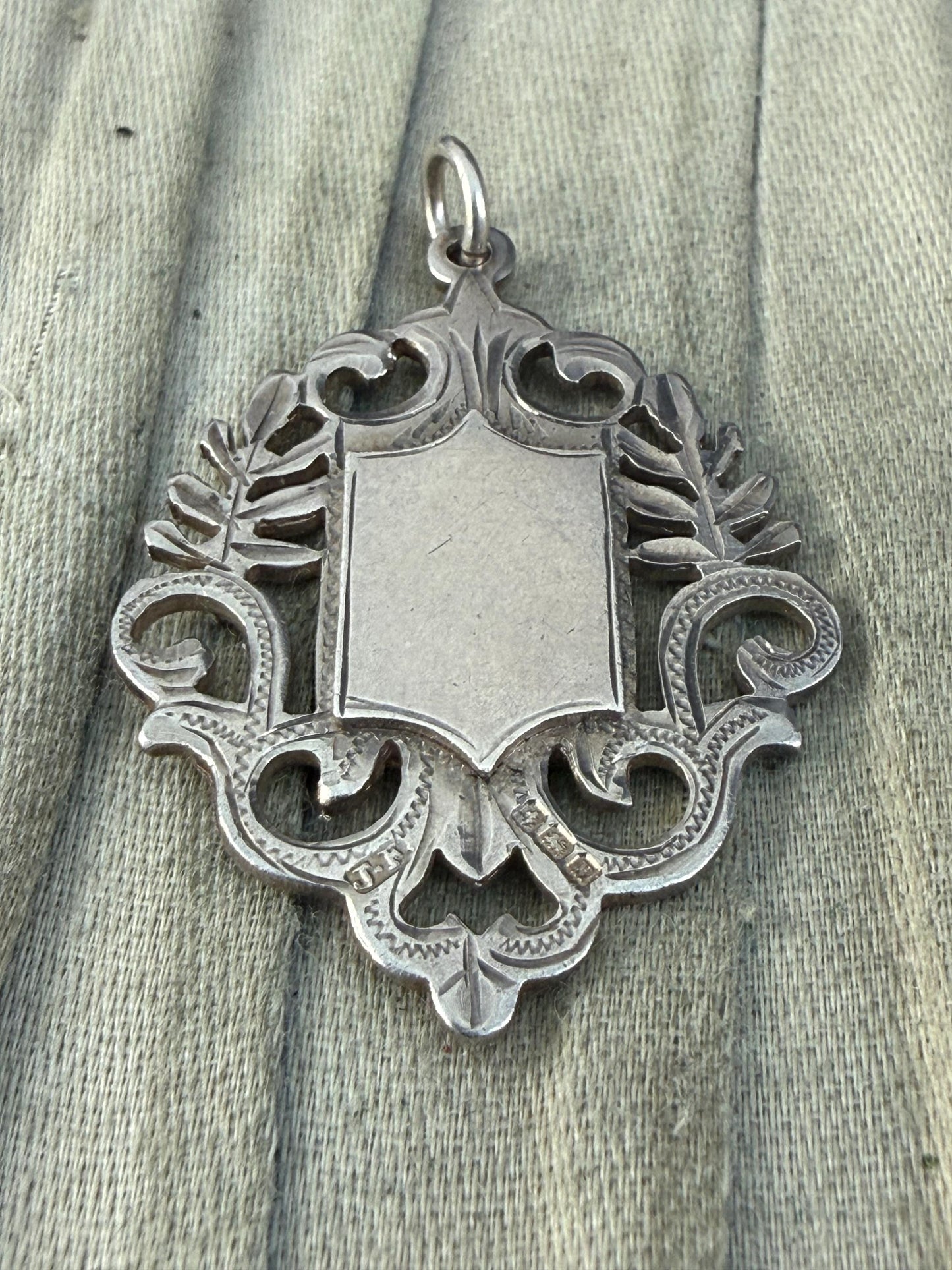 Antique Sterling Silver Watch Fob Medal With Empty Cartouche