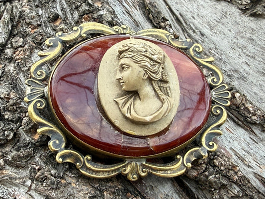 Antique Sardonyx & Lava Cameo Bacchante Brooch