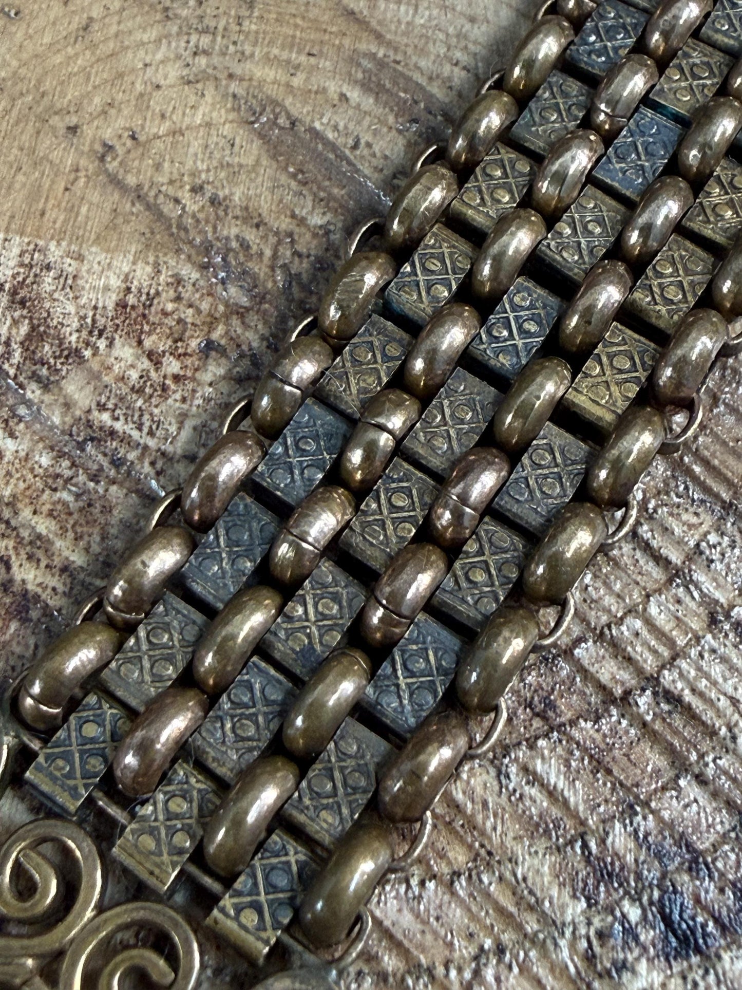 Antique Watch Albert Chain & Scrollwork Orb Fob