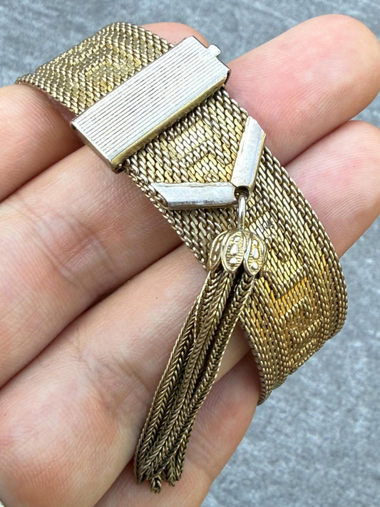 Vintage 1970s Greek Key Tassel Bracelet